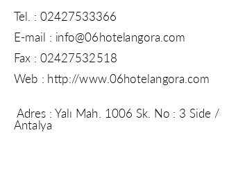 Angora Otel Side iletiim bilgileri